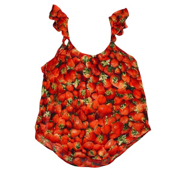 Anthropologie Strawberry Novelty Print Ruffle Tank Top - Picture 5 of 6